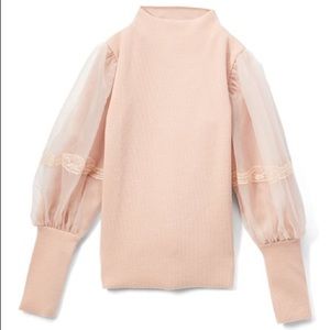 Blush Pink Sweater w/ Lace Overlay - Size 8